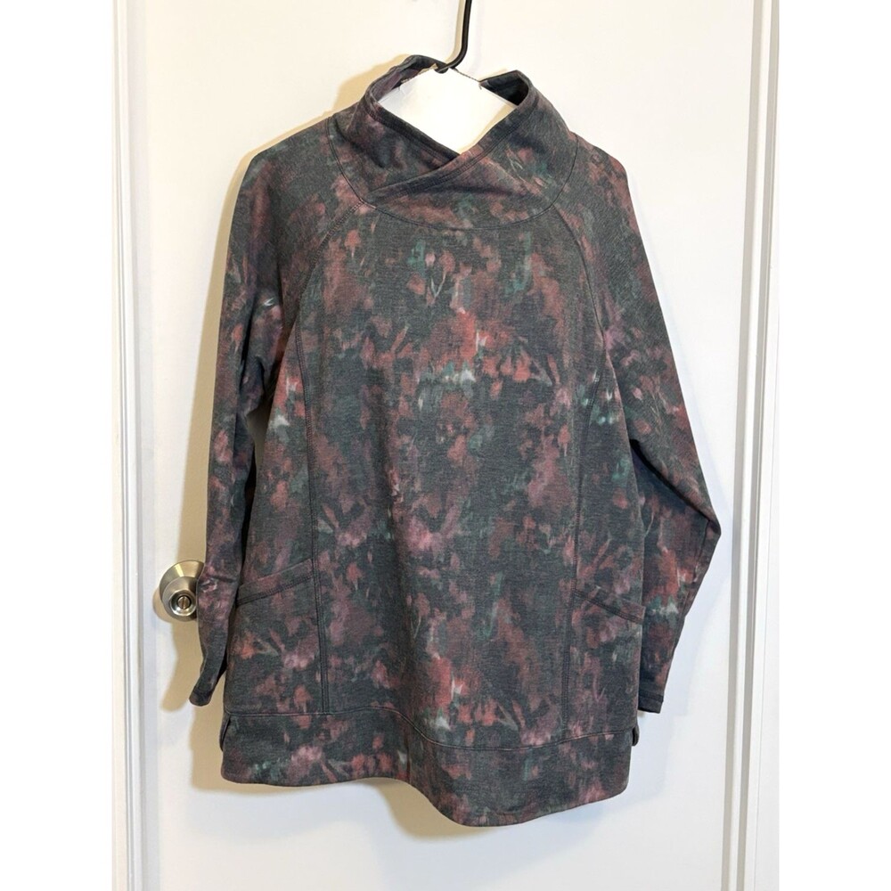 Womens Christopher & Banks 1X Multi Colored Tie Dye Mock Neck Sweatshirt Pockets